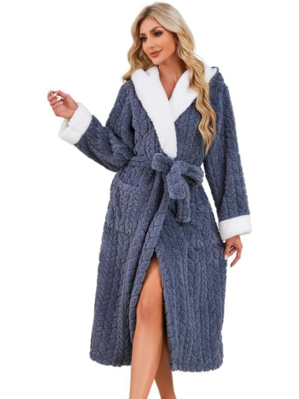 Cozy Plush Hooded Fleece Robe for Women - Soft Fluffy Long Warm Bathrobe